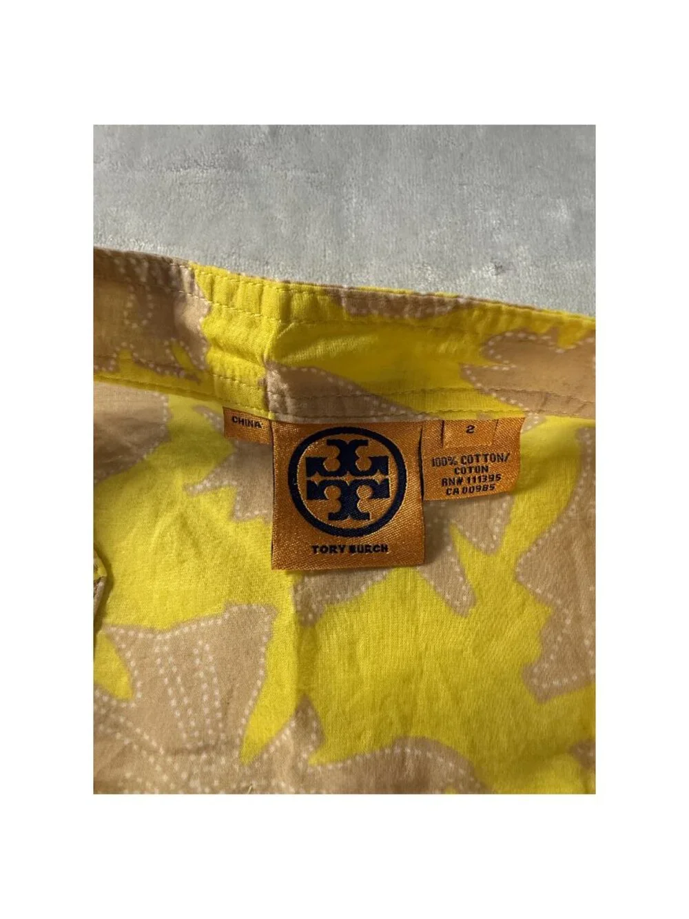 Tory Burch Yellow Floral Cotton Resort Blouse Small